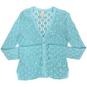 Women's J. JILL Hemp Crochet Cardigan w/Bell Sleeves Blue | Size M‎
